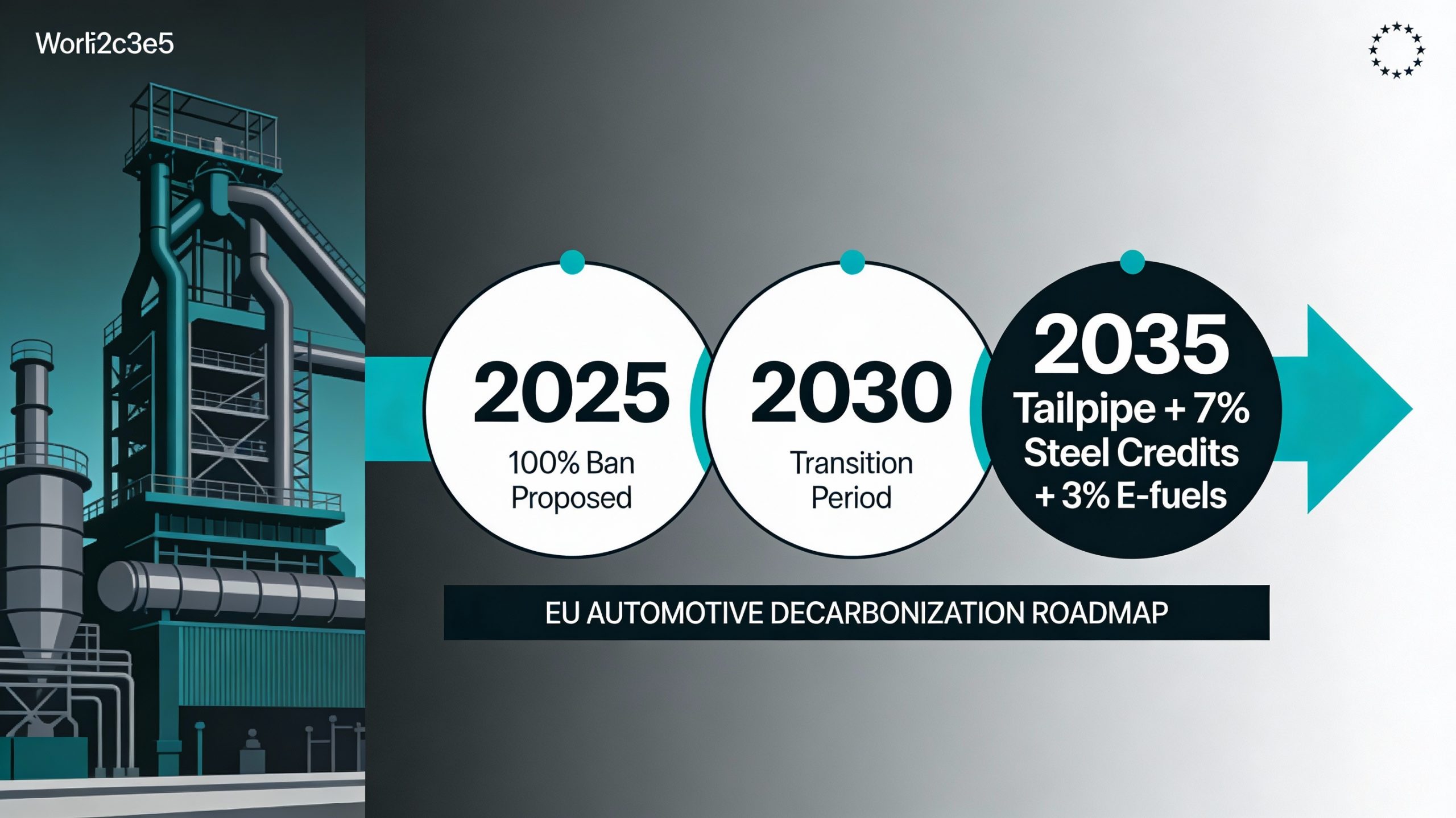 Green Steel Gets Its Breakthrough: How the EU’s 2035 Automotive Reversal Creates a Guaranteed Market 10 EU automotive CO2 regulation timeline 2025-2035 showing green steel credits, hydrogen DRI, and 90% tailpipe emissions target for low-carbon steel EU automotive production