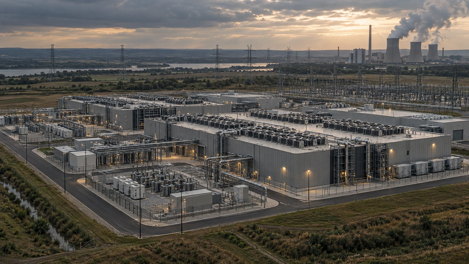 AI Is Running Into the Physical Economy 2 AI data centre and electricity infrastructure illustrating the physical resources required for large-scale computing