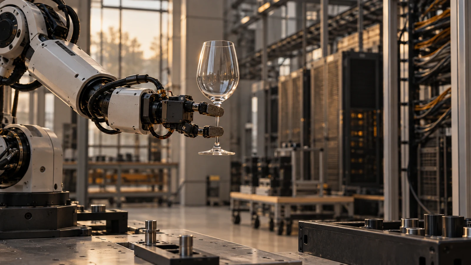 AI computing and robotic sensing illustrating the shift from brute-force computation towards greater efficiency